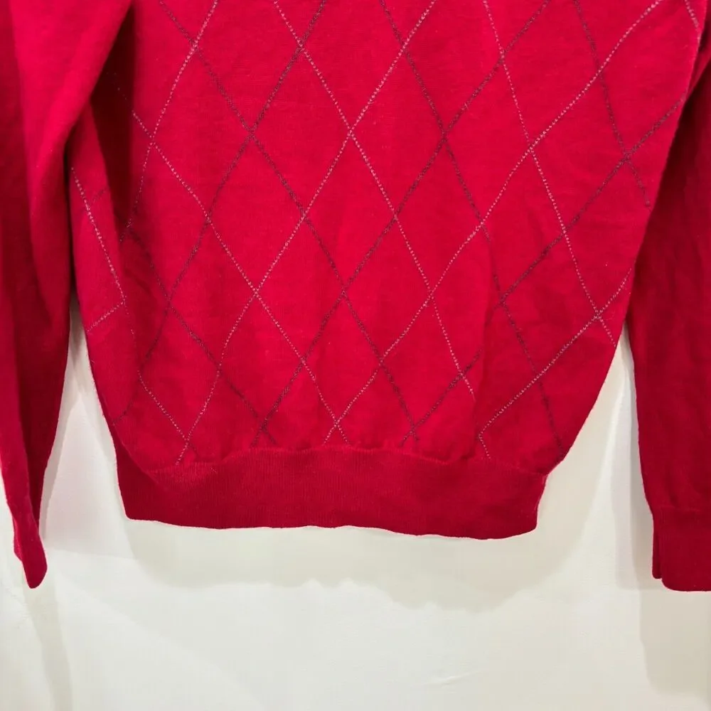 Jos A Bank Executive Lambs Wool Sweater Men L Red Argyle Preppy Old Money